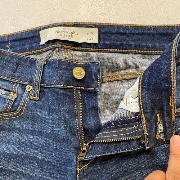 Abercrombie & Fitch Distressed Skinny Jeans Women’s W25 L29 Dark Wash Ripped Kne - Picture 6 of 9